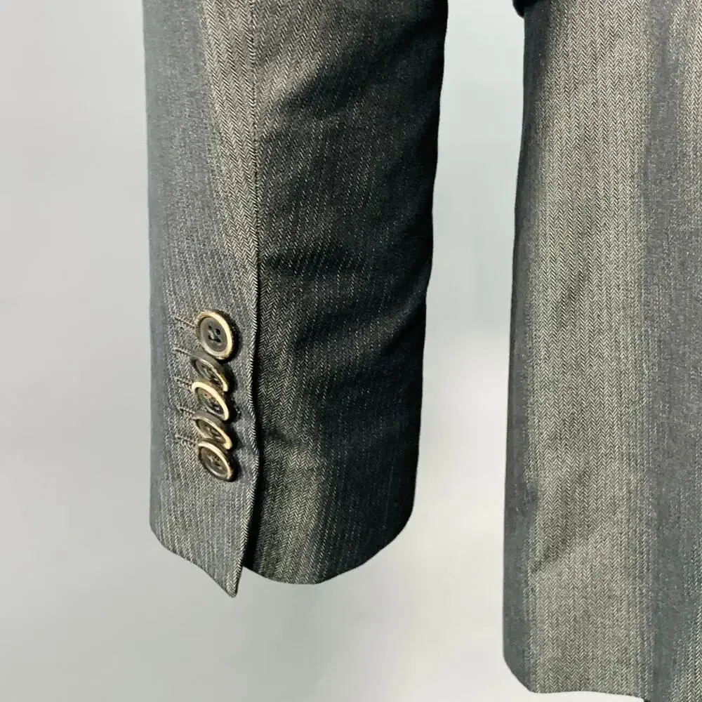 CORNELIANI Size 38 Grey Charcoal Herringbone Cotton Silk Peak Lapel Suit